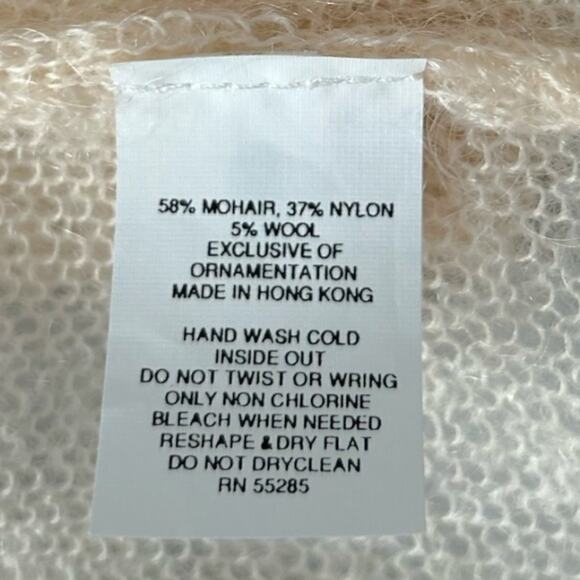 Express Pearl-Embellished Mohair Cardigan Women's M Cream Delicate 3/4 Sleeve - Picture 7 of 8